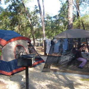 Site 2021 8 person cabin tent and screened shelter