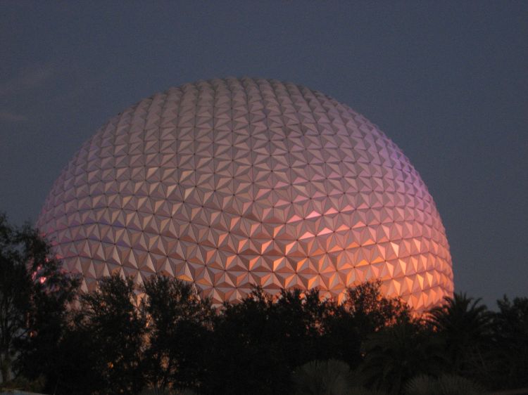 Spaceship Earth during sunset.
