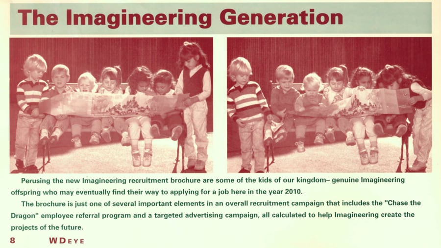 1989 issue of WDEye article featuring children of Walt Disney Imagineers featured in brochure