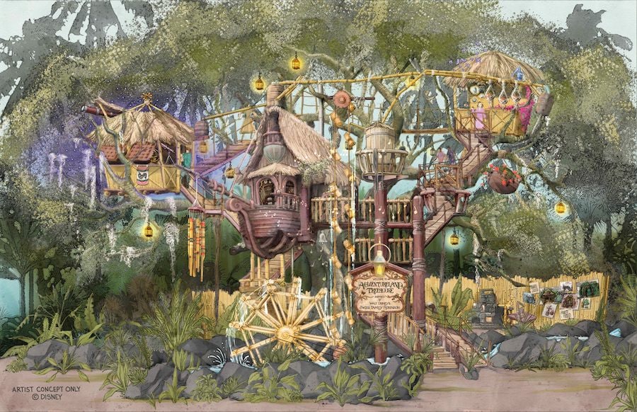 Full exterior art picture, New Adventureland Treehouse Opening in Disneyland Nov. 10, 2023